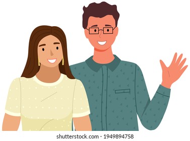 Gesto de bienvenida de la gente. Diferentes representantes de naciones saludando con la mano