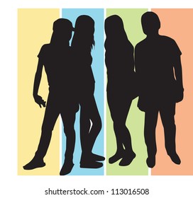 People, group of 4 men and women striking a pose, vector illustration
