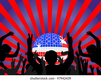 people group with abstract background  and mirror ball