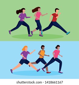 people group athlete running activity vector illustration