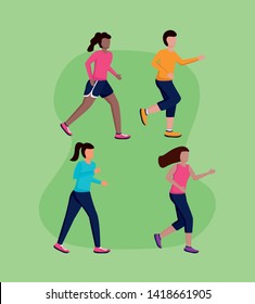 people group athlete running activity vector illustration