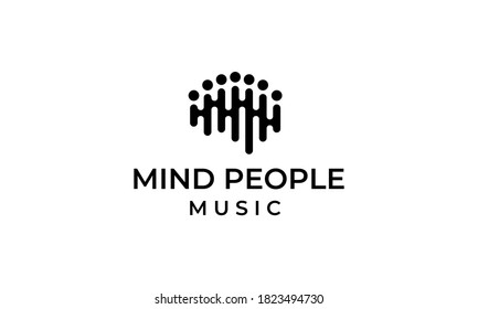 gente mental con plantilla de diseño de logotipo de ondas de música