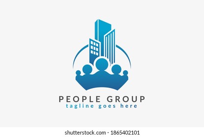 People Group, Building Agent Logo Illustration. Flat Vector Logo Design Graphic Template.