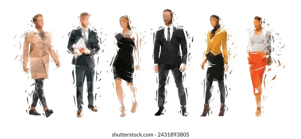 People, group of business men and women. Standing people, low poly isolated vector illustration, geometric drawing from triangles