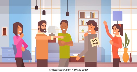 People Group Celebrating Fool Day April Holiday Greeting Card Banner Flat Vector Illustration