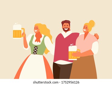 People group celebrating Oktoberfest. German national holiday vector illustration