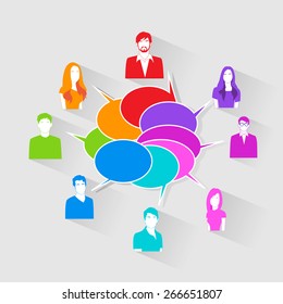 People Group Chat Social Network Communication Icons Colorful Vector Illustration