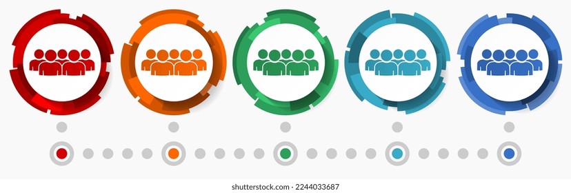 People, group concept vector icon set, modern design abstract web buttons in 5 color options, infographic template for webdesign and mobile apps