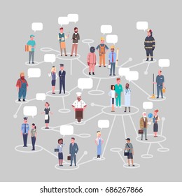 People Group Conncetion Different Occupation Set Workers Profession Collection Flat Vector Illustration