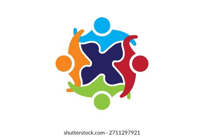 Design de modelo de vetor de ícone de círculo de conexão de grupo de pessoas