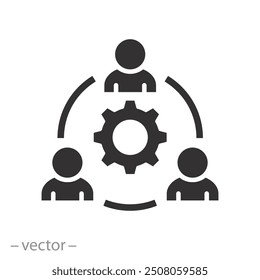 people group council icon, enterprise workflow, company development, collaboration or partnership in an organization, gear with teamwork, flat vector illustration