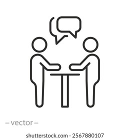 people group dialog icon, bubble speech interview, two person talk, human meeting, thin line symbol on white background - editable stroke vector illustration