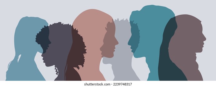 People group of different ethnicity and culture. Human profile silhouette.