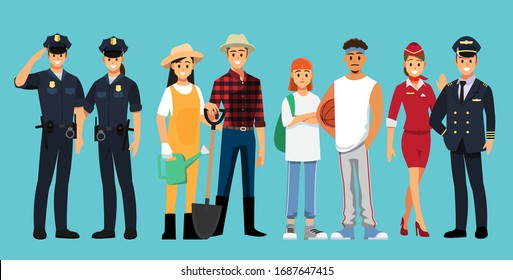 People Group Different Job Set 03,  Flat Vector Illustration Background