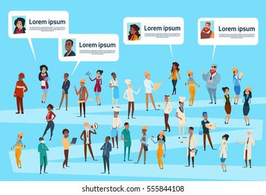 People Group Different Occupation, Employees Workers Social Network Profile Flat Vector Illustration