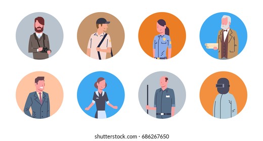 People Group Different Occupation Icons Set Workers Profession Collection Flat Vector Illustration