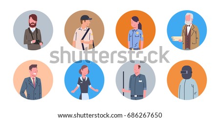 People Group Different Occupation Icons Set Workers Profession Collection Flat Vector Illustration