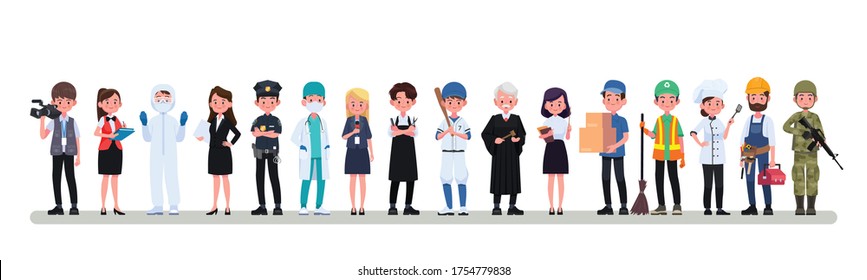 People Group Differenzial Occupation Profession Set, International Labour Day Flat Vektor Illustration