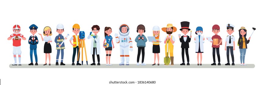 People Group Differenzial Occupation Profession Set, International Labour Day Flat Vektor Illustration