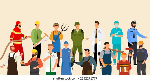 People Group Different Occupation Profession Set, International Labor Day Flat Vector Illustration