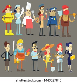 People Group Different Occupation Set Workers Profession Collection Flat Vector Illustration. Cartoon - Vector