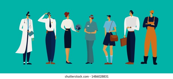 People Group Different Occupation Set Vector Illustration