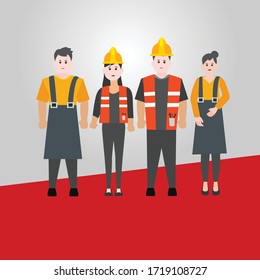 Gente Agrupa Diferentes Juegos de Ocupación, Ilustración Vectorial del Día Internacional del Trabajo.