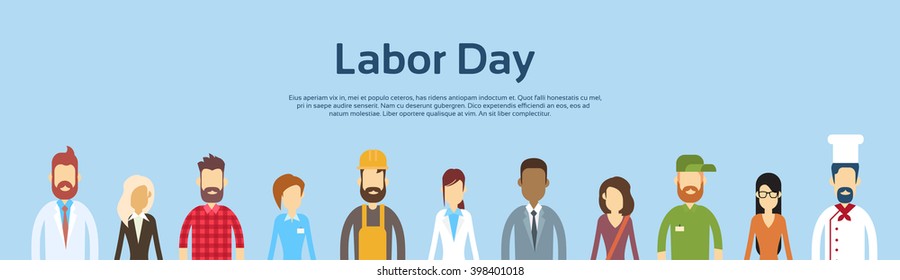 People Group Different Occupation Set, International Labor Day Banner Flat Vector Illustration
