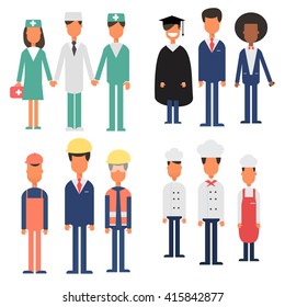 People Group Different Occupation Set, International Labor Day Flat Vector Illustration wearing suits, dresses. uniform summit or conference 
