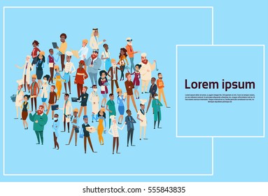 People Group Different Occupation Set, Employees Mix Race Workers Banner Flat Vector Illustration