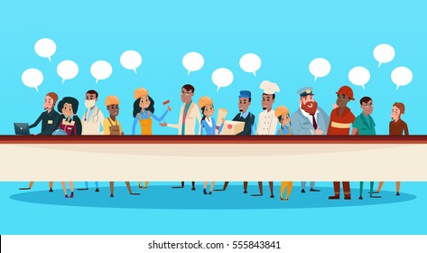 People Group Different Occupation Set, Employees Mix Race Workers Banner Flat Vector Illustration