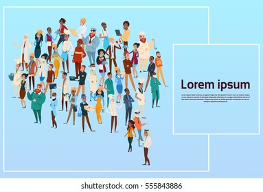 People Group Different Occupation Set, Employees Mix Race Workers Banner Flat Vector Illustration