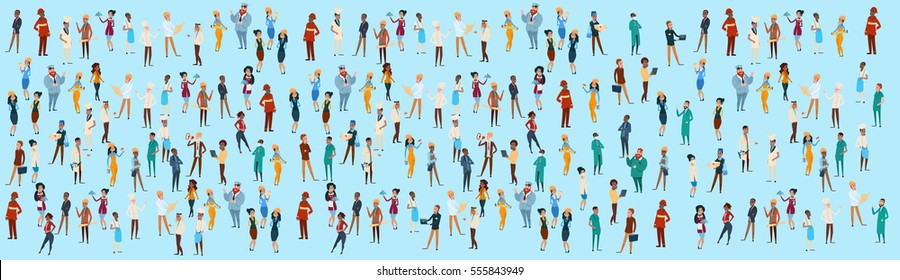People Group Different Occupation Set, Employees Mix Race Workers Banner Flat Vector Illustration
