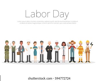 People Group Different Occupation Set, International Labor Day Flat Vector Illustration