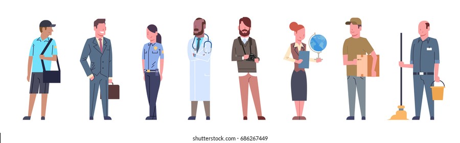 People Group Different Occupation Set Workers Profession Collection Flat Vector Illustration
