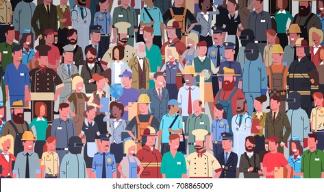 People Group Different Occupation Set, Employees Mix Race Workers Banner Flat Vector Illustration