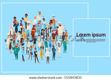 People Group Different Occupation Set, Employees Mix Race Workers Banner Flat Vector Illustration