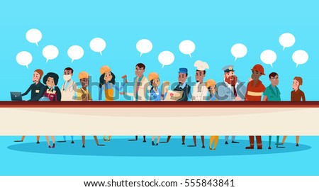 People Group Different Occupation Set, Employees Mix Race Workers Banner Flat Vector Illustration