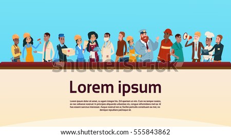People Group Different Occupation Set, Employees Mix Race Workers Banner Flat Vector Illustration