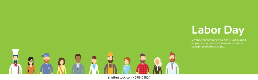 People Group Different Profession, Labor Day 1 May Holiday Banner With Copy Space Flat Vector Illustration