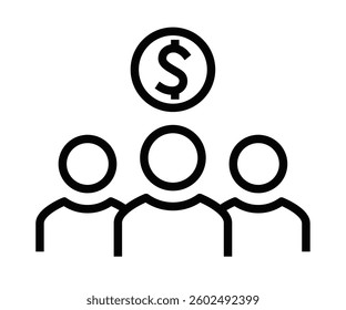 People group with dollar symbol over head. Editable stroke.