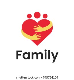 People Group Family Heart Hug Logo Design Graphic. Abstract Family Vector Logo Template