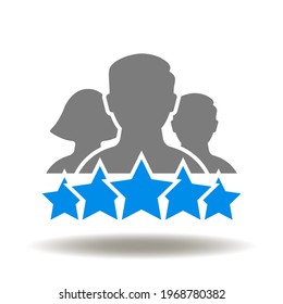 People group with five stars vector illustration. Client satisfaction sign. Feedback, Review Icon. Customer experience symbol.
