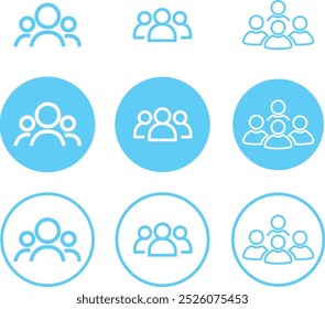 People group flat and line icon set. Team people. User profile symbol. Group of people or group of users collection isolated on transparent background. Persons symbol stock vector blue and black.