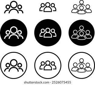 Conjunto de iconos de grupo de Personas plano y línea. Gente de Equipo. Símbolo de perfil de usuario. Grupo de personas o grupo de usuarios colección aislada sobre fondo transparente. Símbolo de las personas stock Vector azul y negro.