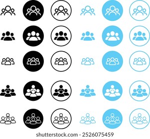People group flat and line icon set. Team people. User profile symbol. Group of people or group of users collection isolated on transparent background. Persons symbol stock vector blue and black.