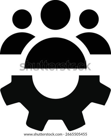 People group with gear icon. project management success sign. company development icons. representing teamwork symbols. partnership in an organization. gear with teamwork
