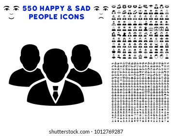 People Group icon with 550 bonus pitiful and happy user pictograms. Vector illustration style is flat black iconic symbols.