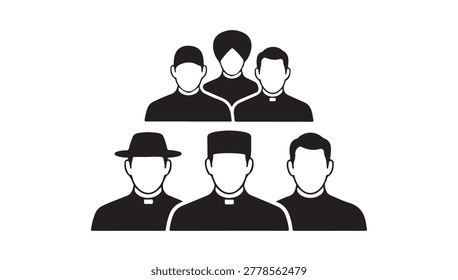 People group icon set. Diverse religious and professional attire. Community members.