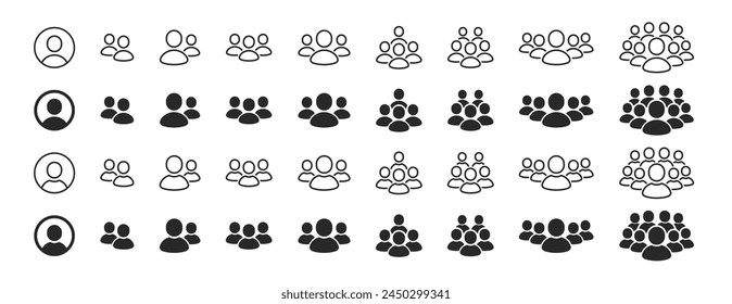 Conjunto de iconos de grupo de Personas. Persona líder, multitud de personas. Símbolo de avatar de foto de perfil de usuario. Marcador de posición de hombre, silueta de persona, avatar de foto. Grupo de personas, líderes o usuarios. Ilustración vectorial